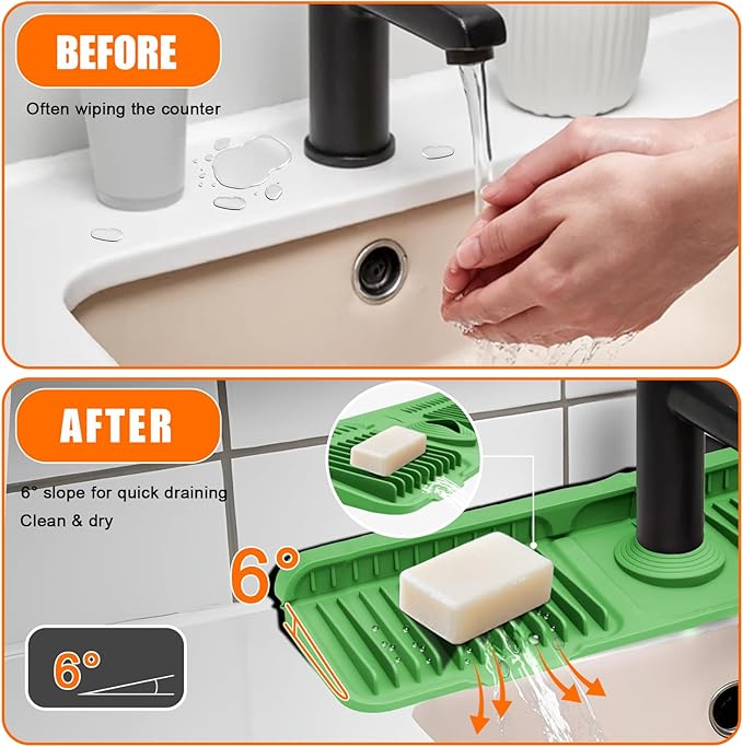 Green 24" Button Style Faucet Drip Catcher – Silicone Faucet Mat - Image 3