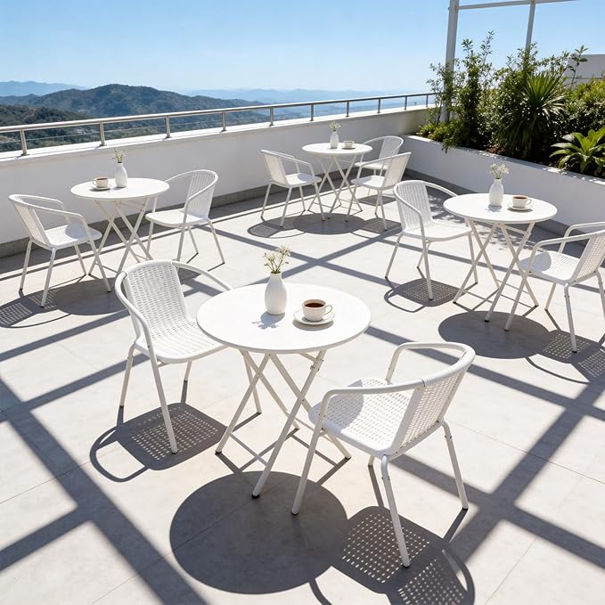 VINGLI PE Rattan Outdoor Dining Chairs Set of 2, Plastic Stackable Patio Chairs for Indoor, Porch, Restaurant, Garden, White - Image 8