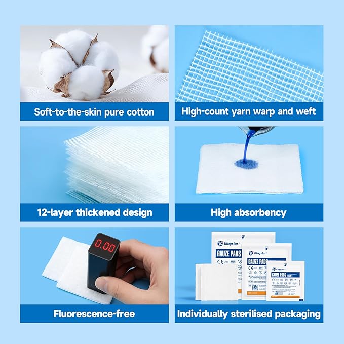 100Pcs Sterile Gauze Pads 3x3 Inch 12-Ply, 100% Cotton 3x3 Soft Gauze - Image 3
