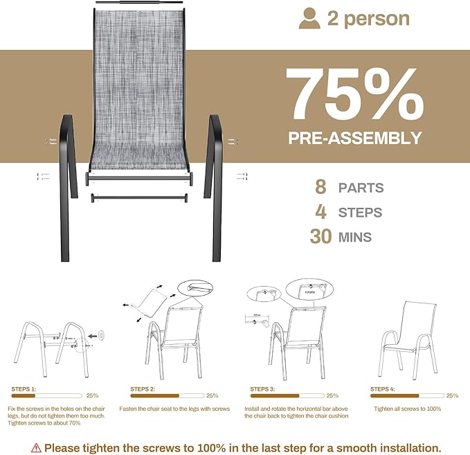 TLSUNNY Patio Chairs, Stackable Textilene Outdoor Dining Furniture for All Weather, with 17.7″ Wide Seat & Metal Frame, for Garden, Backyard, Deck, Restaurant, Poolside (4, Grey, 26.4″) - Image 4