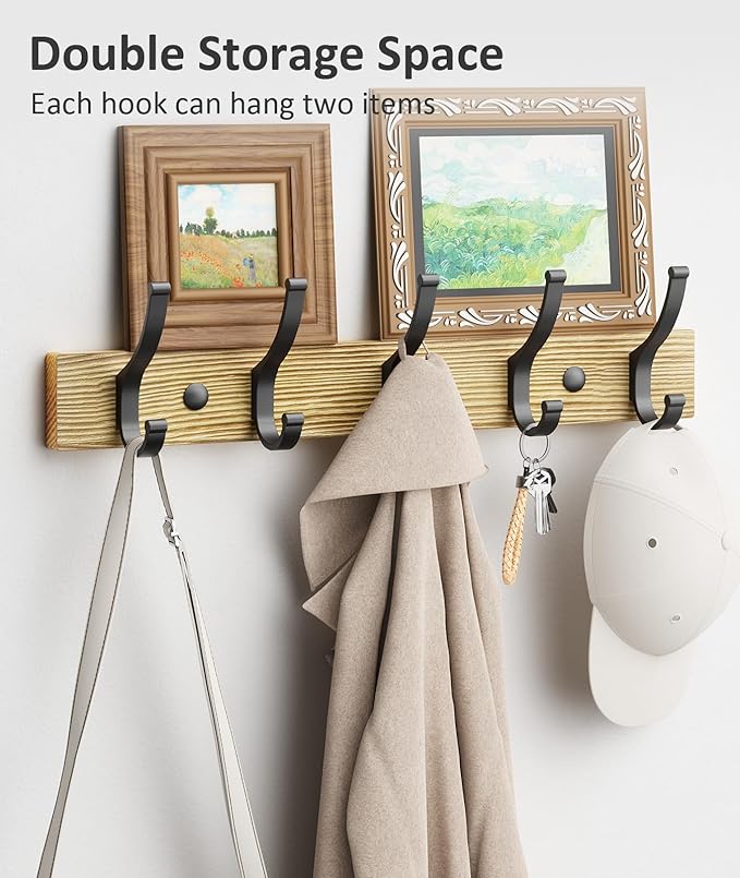 Coat Rack Wall Mount, 16.5 Inches Wood Coat Hooks Wall Mount, Wall Coat Rack - Image 3