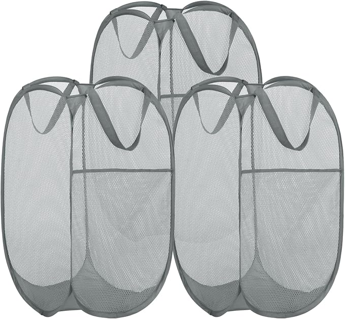 BATTOO 3 Pack Collapsible Laundry Basket Strong Mesh Pop Up Laundry Hamper by BATTOO