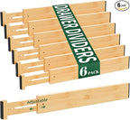 6 Pack Bamboo Drawer Dividers 2.6" High, Adjustable Spring Loaded Clothes by Dunruz