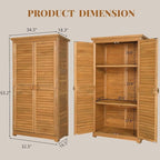 Outvita Outdoor Storage Cabinet, 63in Wooden Garden Tools Shed with 2 Lockable Doors, 3 Adjustable Shelves, Waterproof Roof for Yard Garge Patio Deck Porch, Natural - Image 6