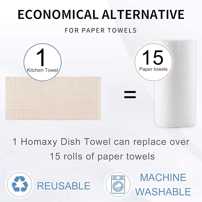 Homaxy 100% Cotton Terry Kitchen Towels, Checkered Designed, Soft and Super - Image 6