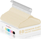 HOUSE DAY 11 Inch Velvet Baby Hangers 50 Pack Beige, Premium Kids Hangers by HOUSEDAY