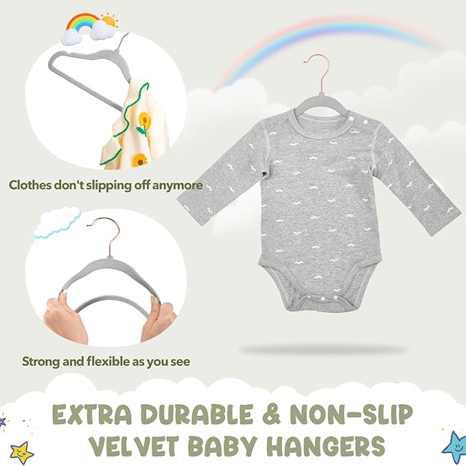 HOUSE DAY Velvet Baby Hangers for Closet, Kids Hangers Velvet 60 Pack, Non Slip - Image 4