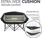 Double Camping Chair Loveseat - 2 Person Oversized Camping Couch for Adults Padded Heavy Duty Outdoor Lawn Beach Portable Folding XL Chairs with Cup Holders and Carry Bag Support 600lbs, Black/Grey - Image 3