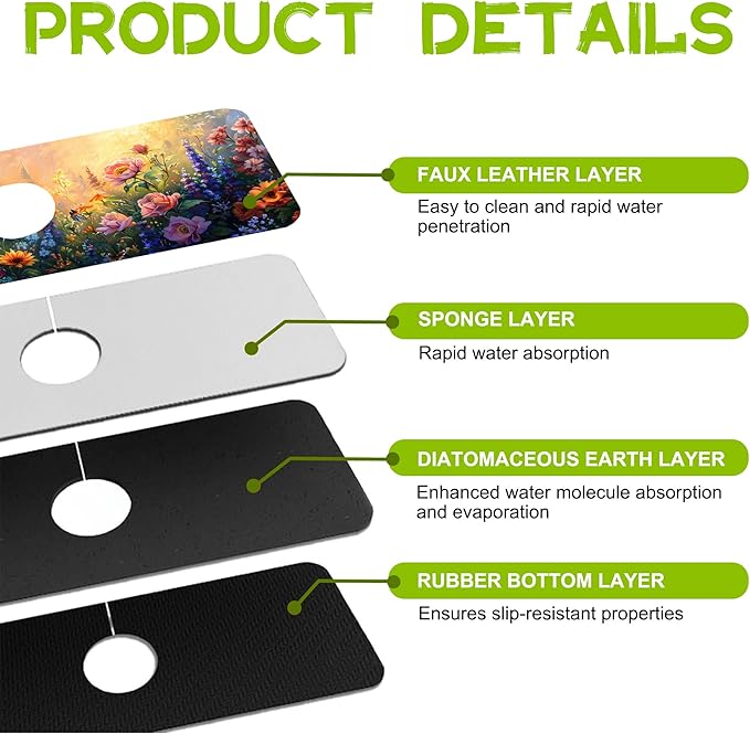 Kitchen Sink Splash Guard Faucet Mat Super Absorbent Fast Drying Mat Guard - Image 4