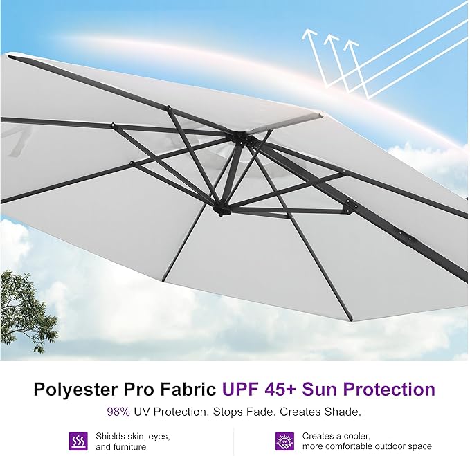 PURPLE LEAF 11 Feet Patio Umbrella with Base Outdoor Cantilever Round Umbrella Aluminum Offset Umbrella with 360-degree Rotation for Garden Deck Pool Patio Light White - Image 5