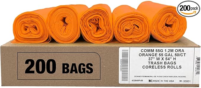 Ultrasac Heavy Duty 55 Gallon Orange Trash Bags by Ultrasac