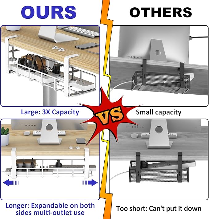 15.7” Under Desk Cable Management Tray, No Drill Heavy Duty Steel Standing Desk - Image 2