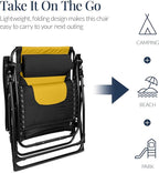 Best Choice Products Oversized Padded Zero Gravity Chair, Folding Outdoor Patio Recliner, XL Anti Gravity Lounger for Backyard w/Headrest, Cup Holder, Side Tray, Polyester Mesh - Black/Yellow - Image 6