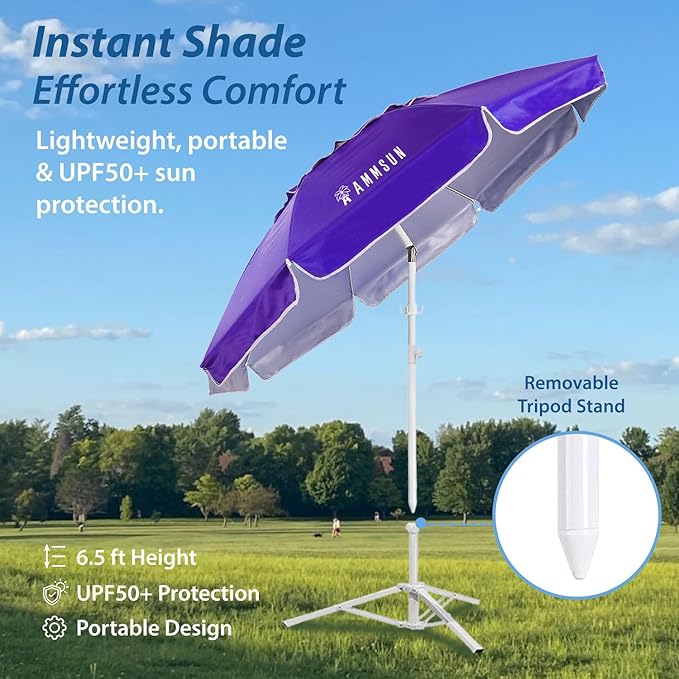 AMMSUN Shade Umbrella, Premium Portable Umbrella with Stand, 6.5ft Lightweight Free Standing Canopy for Sporting Games, Adjustable Instant Sun Protection and Easy to Carry, Purple - Image 3