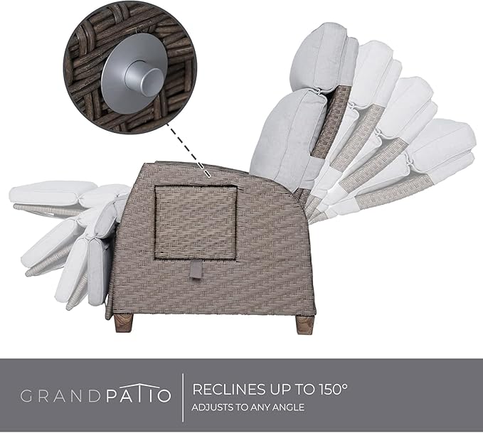 Grand patio Outdoor Reclining Chairs with Extended Footrest 2-Piece Adjustable Patio Wicker,Lounge Recliner up to 150° with Flip Side Table, Mist Grey - Image 3