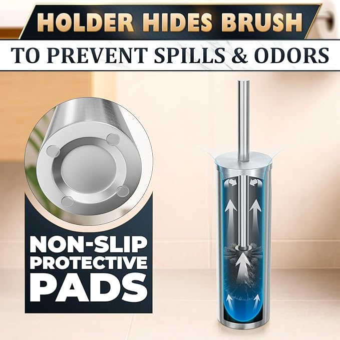 2 Pcs Stylish Stainless Steel Toilet Brush and Holder Set - Image 4