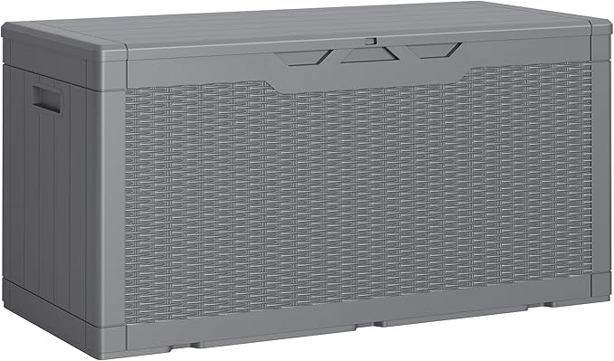 Greesum Outdoor Storage Box 100 Gallon Storage Bin with Lid for Patio Furniture, Garden Tools, Pool Supplies, Lockable, Waterproof and UV Resistant, Gray by BuynowfromGreesum