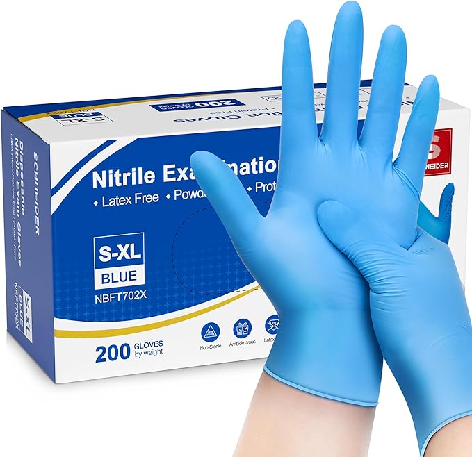Schneider Nitrile Exam Gloves, 4 mil, Powder-Free, Latex-Free, by Schneider