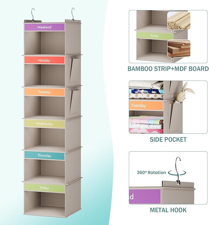 YOUDENOVA 6-Shelf Weekly Hanging Closet Organizer, Weekly Clothes Organizers - Image 4