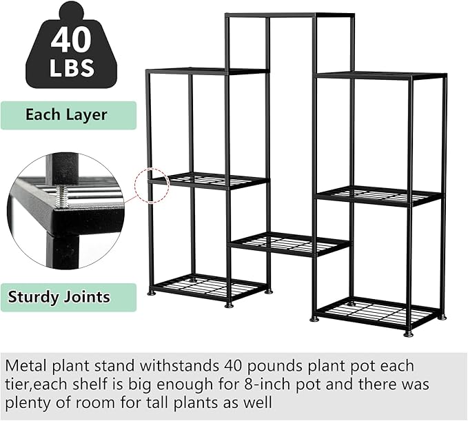 Metal Plant Stand Indoor Metal Plant Stands Outdoor Tiered Plant Shelf for Multiple Plants, 4 Tiers 8 Potted Plant Rack Holder Garden Shelves Flower Stand for Living Room Patio Corner (8 Tiers-B) - Image 5