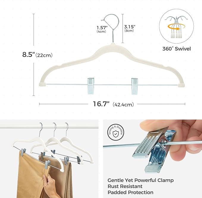 HOUSE DAY Velvet Hangers with Adjustable Clips 30 Pack, Non-Slip Suit Organizer - Image 2