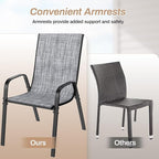 TLSUNNY Patio Chairs, Stackable Textilene Outdoor Dining Furniture for All Weather, with 17.7″ Wide Seat & Metal Frame, for Garden, Backyard, Deck, Restaurant, Poolside (8, Grey, 26.4″) - Image 8