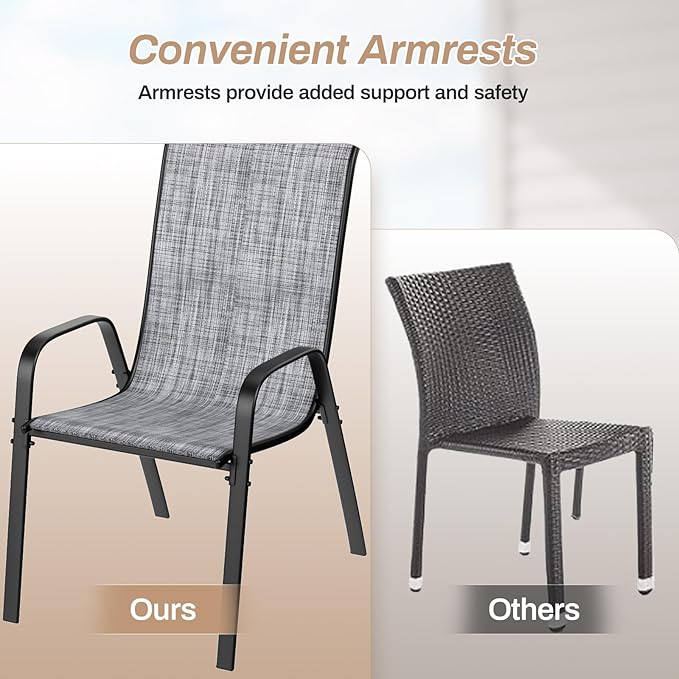 TLSUNNY Patio Chairs, Stackable Textilene Outdoor Dining Furniture for All Weather, with 17.7″ Wide Seat & Metal Frame, for Garden, Backyard, Deck, Restaurant, Poolside (8, Grey, 26.4″) - Image 8