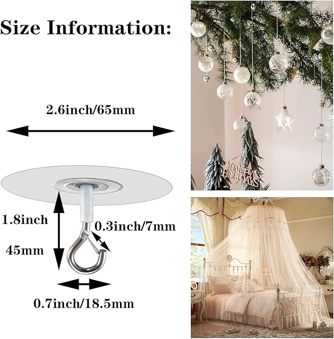 No Hole Adhesive Ceiling Hooks for Hanging Light Plants, Sticky Eye Hooks for - Image 5