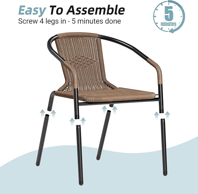 Amopatio Outdoor Dining Chairs Set of 4, Stackable Patio Chairs, Rattan Wicker Patio Dining Chairs Set of 4, Bistro, Deck, Yard, Porch, Brown - Image 7