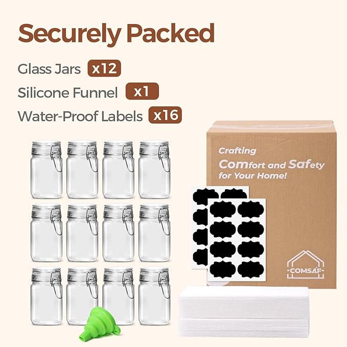 ComSaf Small Glass Jars with Airtight Lid Set of 12, Spice Jars 8 oz, Mason Jar - Image 8