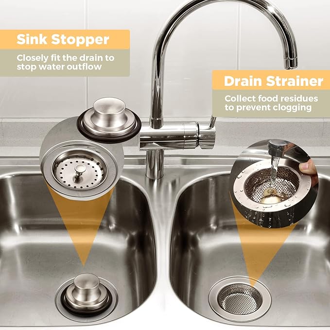Mudder 3 Pcs Kitchen Sink Drain Strainer and Stopper Stainless Steel Garbage - Image 6