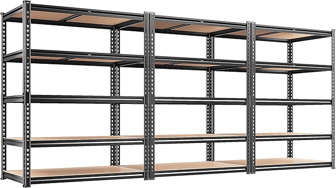 REIBII 2400LBS Storage Shelves 5 Tier Garage Shelving Heavy Duty, Adjustable Metal Shelving, Garage Shelves for Basement, Warehouse, Pantry, Closet, Kitchen 72" H x 35.55" W x 16" D, Black, 3 Pack by REIBII