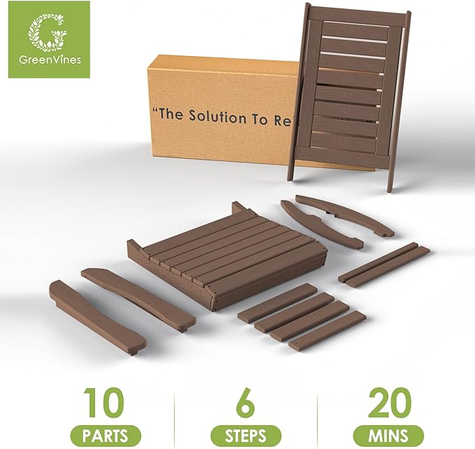 GREENVINES Outdoor Rocking Chairs | Set of 4 | Porch Rocker | HDPE Plastic | Wood Grain | Oversized Rockers | High Back | Big & Tall | Ladder Back | Dark Brown | for Patio Outside - Image 8