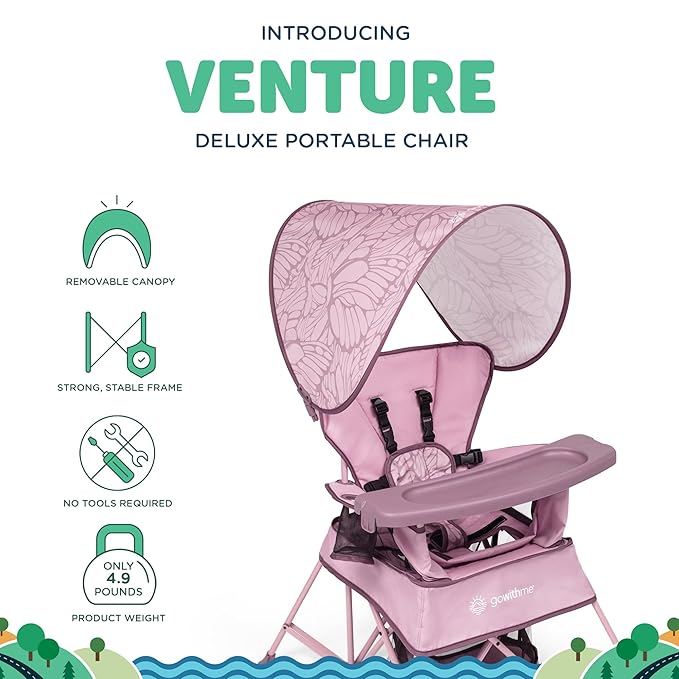 Baby Delight Go with Me Venture Portable Chair | Indoor and Outdoor | Sun Canopy | 3 Child Growth Stages | Canyon Rose - Image 2