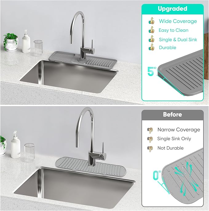 17.7'' Faucet Mat for Kitchen Sink Kitchen Sink Splash Guard Silicone Kitchen - Image 7