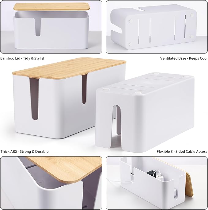 ZhiYo Bamboo Lid Cord Organizer Box, Safe ABS Wire Organizer - Image 5