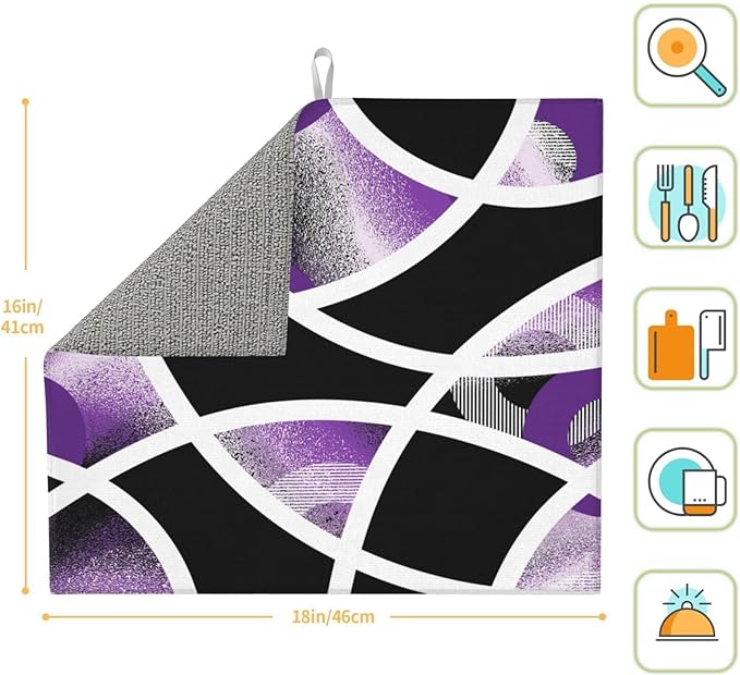 Purple Black White Geometric Abstract Dish Drying Mat - Image 6