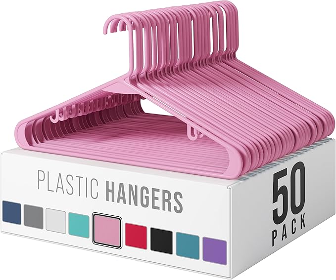 Plastic Hangers 50 Pack Pink by Neaterize