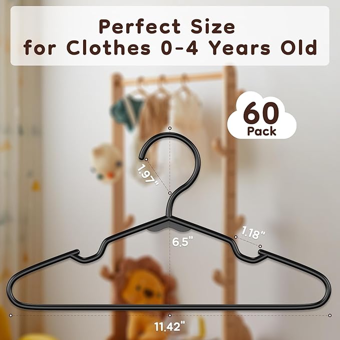 VTRIN Baby Hangers 60 Pack Large Capacity Hard Plastic Kids Hangers Suitable - Image 3