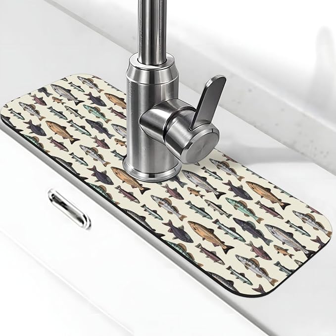 Vintage Bass Fish Bait Fishing Kitchen Sink Splash Guard Faucet Mat 1 Pcs by WILL+BUDXEG