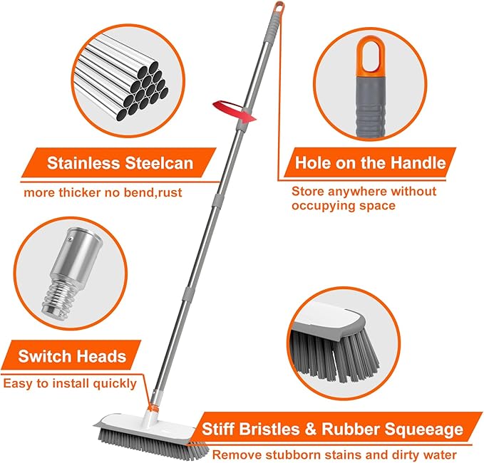 Floor Scrub Brush with Long Handle, Stiff Bristles Deck Brush, BITOPE - Image 9