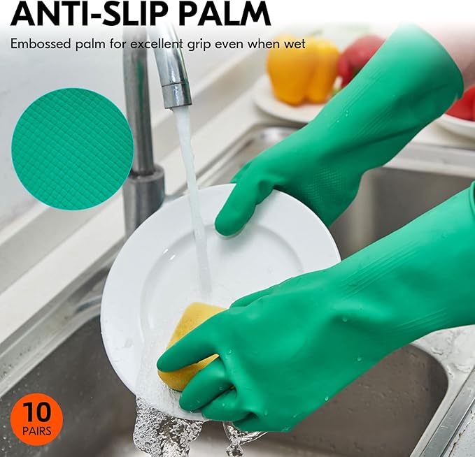 Vgo... 10-Pairs Reusable Household Gloves, Rubber Dishwashing gloves, Extra - Image 5