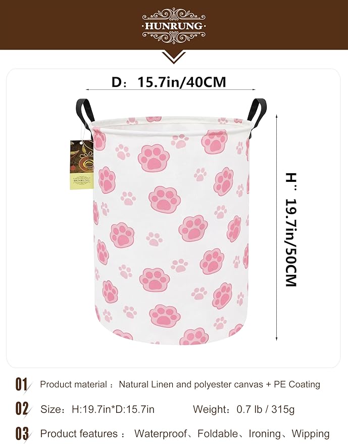 HUNRUNG Laundry Hamper, Large Canvas Fabric Lightweight Storage Basket Toy - Image 2