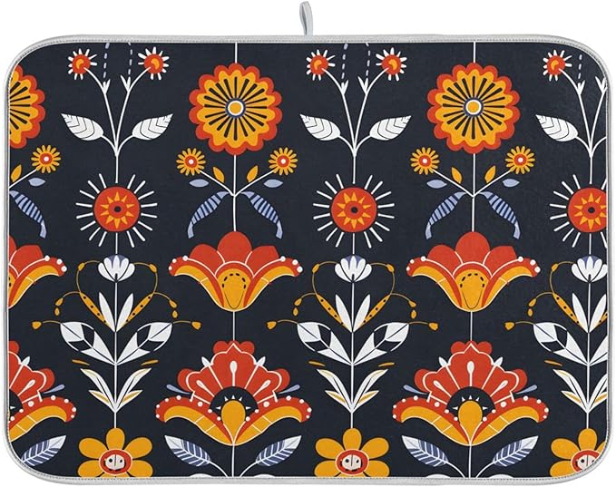 Floral Pattern Traditional Folk Art Dish Drying Mat by BOENLE-WELCOMEYOURCOMING