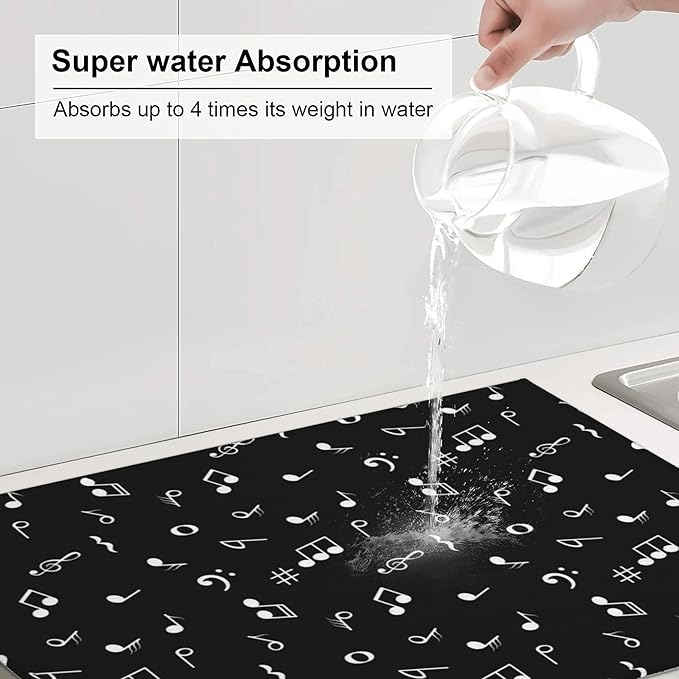 Music Notes Dish Drying Mat for Kitchen Counter Musicial Dish Drainer Rack Mats - Image 6
