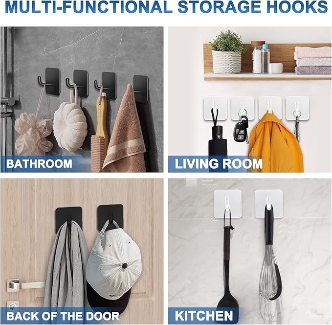 Adhesive Hooks for Bathrooms, 4 Piece Towel Hooks for Hanging Hat Robe Coat - Image 7