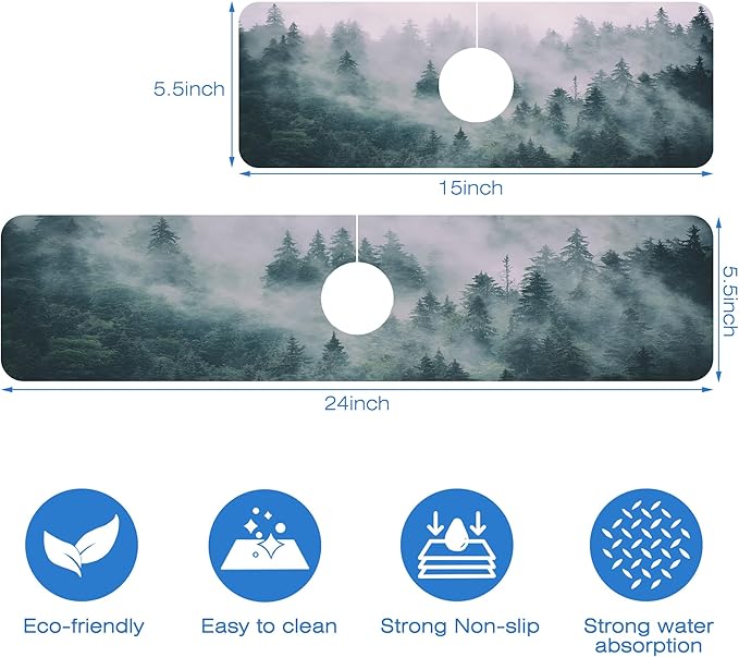 Foggy Forest Dish Drying Mat for Kitchen Sink Splash Guard Behind Faucet Sink - Image 3