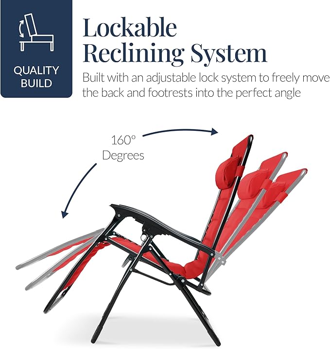 Best Choice Products Oversized Padded Zero Gravity Chair, Folding Outdoor Patio Recliner, XL Anti Gravity Lounger for Backyard w/Headrest, Cup Holder, Side Tray, Polyester Mesh - Crimson Red - Image 7