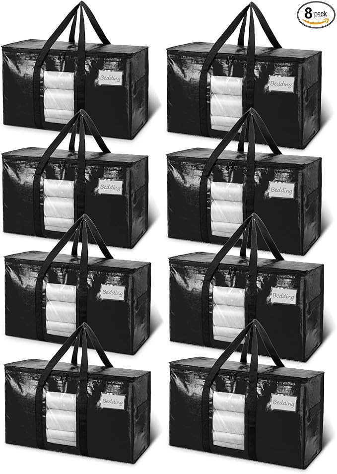 TAILI Extra Large Moving Bags, 8 Pack Black Heavy Duty Totes by TAILI