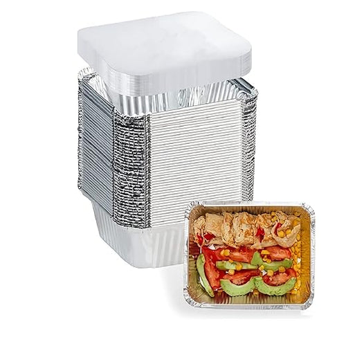 1 Lb Small Aluminum Pans with Lids Tin Foil Pans Disposable Cookware- Cardboard by FUIIKEEM